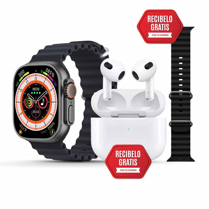 SmartWatch 9 ULTRA U18 unisex + AirPods Pro 2ª Gen + 8 correas repuesto + protector