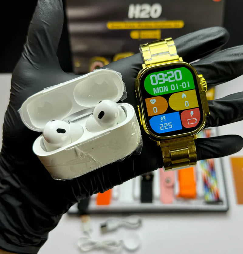 SmartWatch H20 unisex + AirPods + 7 correas repuesto