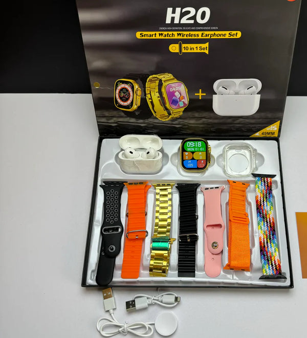 SmartWatch H20 unisex + AirPods + 7 correas repuesto